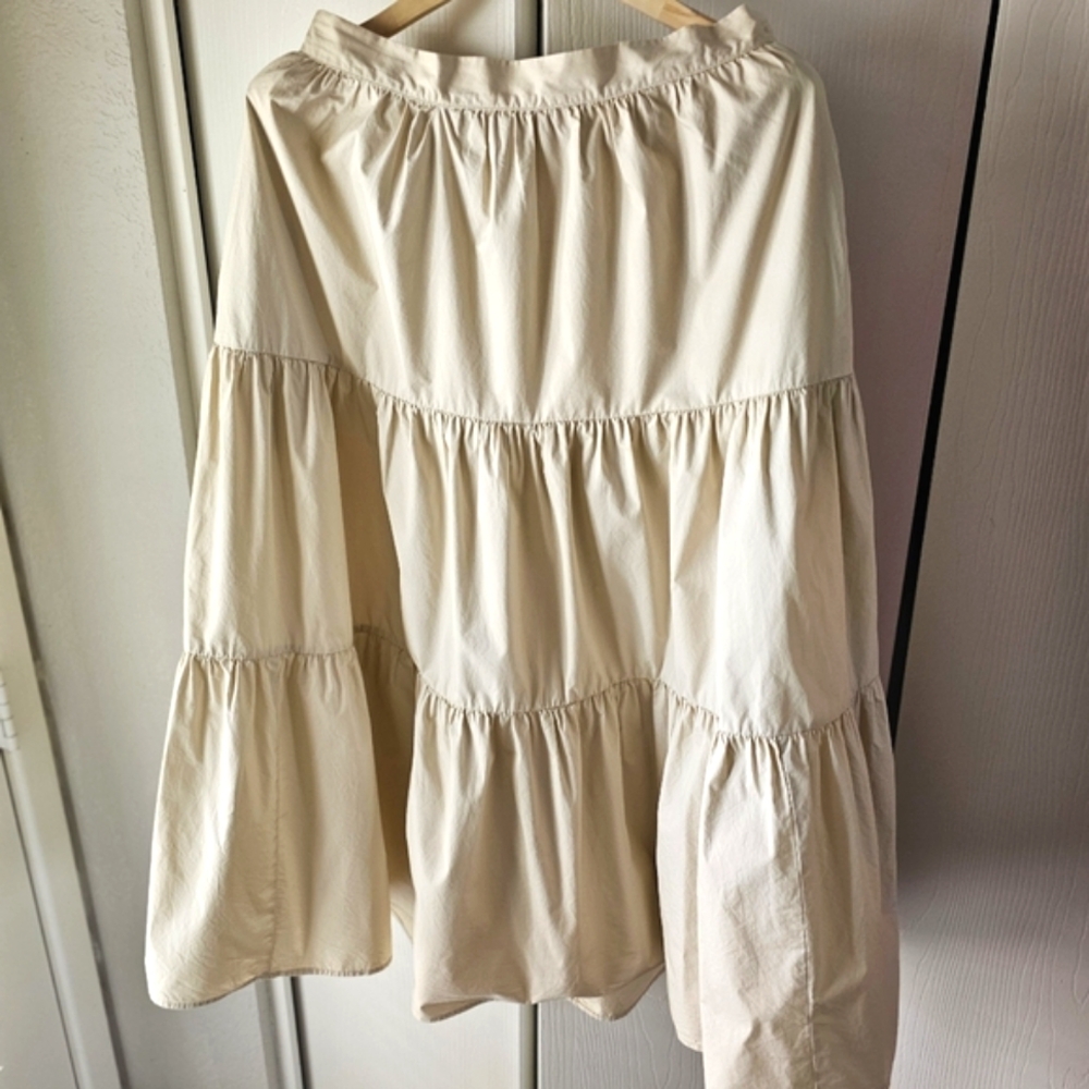 Xirena Angeline Tiered Cotton Midi Skirt XL Cream Boho Poplin Skirt w/ Pockets - Picture 8 of 8